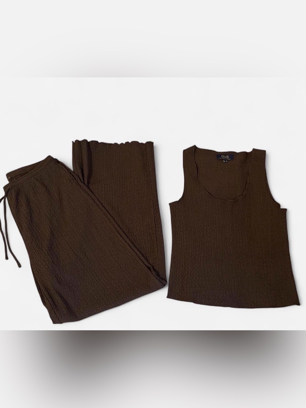 OVO Brown Ribbed Tank Top and Lounge Pants Set
